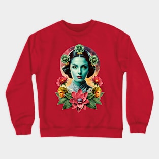 Alien Flowers Retro Fururistic Flower Girl Crewneck Sweatshirt